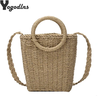 

Straw Woven Bag Handmade Rattan Woven Vintage Retro Straw Rope Knitted Women Crossbody Handbag With Ring Fresh Summer Beach Bag