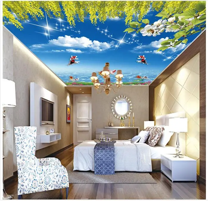 

Custom 3d wallpaper 3d ceiling murals wallpaper Beautiful dream is pure and fresh flowers ceiling frescoes bedroom wall decor