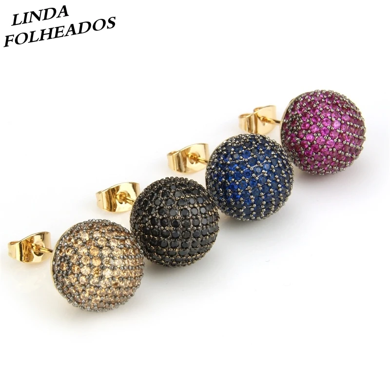 

LINDA FOLHEADOS Golden Color Copper Pins Multicolor Cubic Zirconia Stud Earrings Women's Party Fashion Jewelry