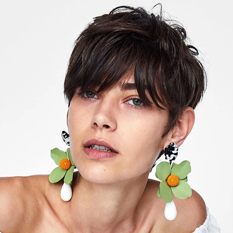 

JURAN 2019 new Trendy Metal Green Flower Earrings For Wedding Bohemian Statement Drop Dangle Earrings For Women Ethnic Jewelry