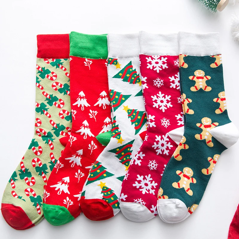 Мужские и wo мужские высококачественные хлопковые носки, новогодние подарочные носки, мультфильмы, снежинки, модные носки, носки Новогодний подарок