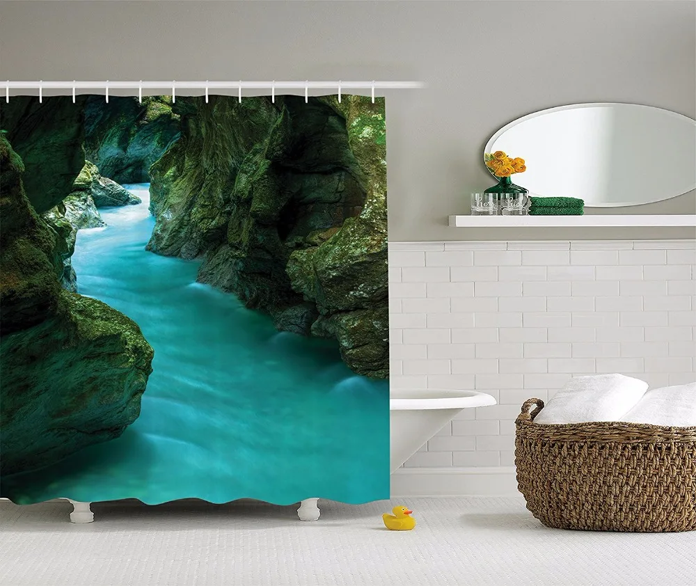 High Quality Arts Shower Curtains Tolminka Alpine River Water Caves Nature Bathroom Decorative Modern Waterproof | Дом и сад