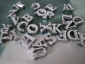 

1200Pcs DHL Free Shipping Wholesale 8mm Half Rhinestone Slide Letter For Dog ID DIY Alphabet From A~Z