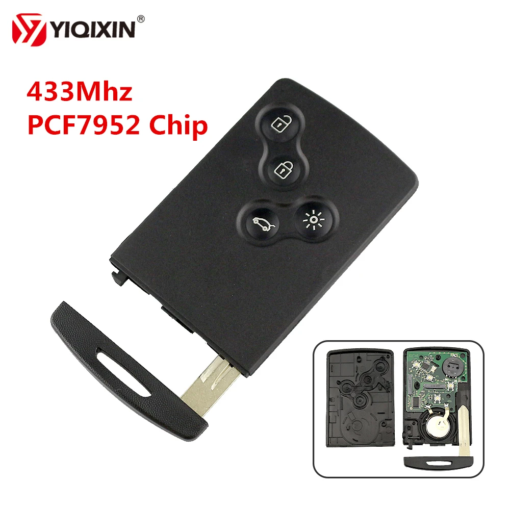 

YIQIXIN 4 Button Smart Key Card 433Mhz ID46 PCF7952 Chip Remote Car Key For Renault Koleos Clio Megane Scenic Laguna With Blade