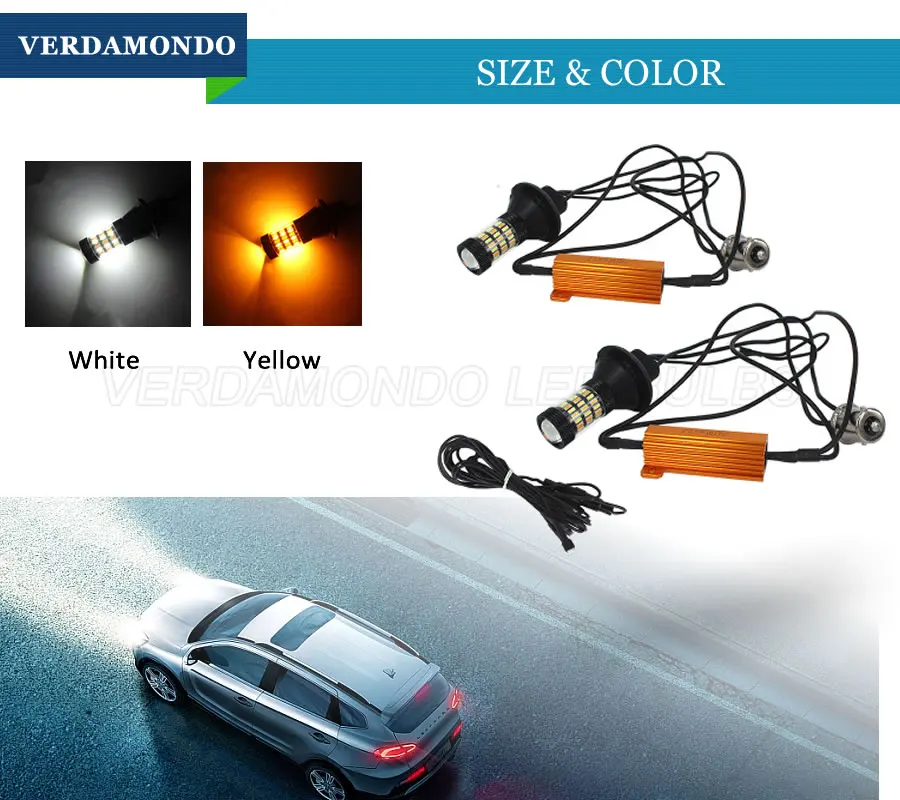 2 шт. 1156 7440 3156 4014 60smd светодиодный двухцветная белого и желтого цвета сигнал