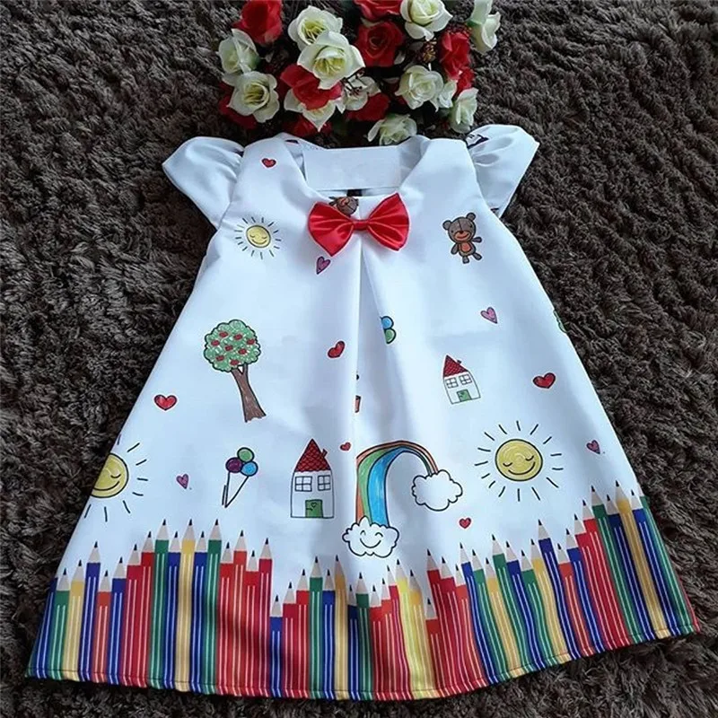 1-5T Pretty Toddler Kids Baby Girl Dress Cartoon Floral Tutu Party Princess Dress Cute Style Summer Sundress Girls Clothes