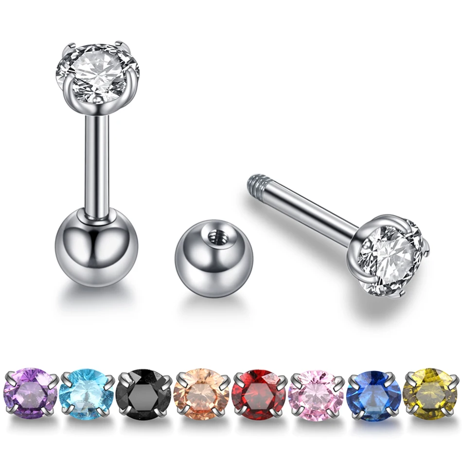 

1PC CZ Gem Stainless Steel 16G Barbell Women Crystal Zircon Ear Cartilage Bar Tragus Helix Stud Earrings Body Piercing Jewelry