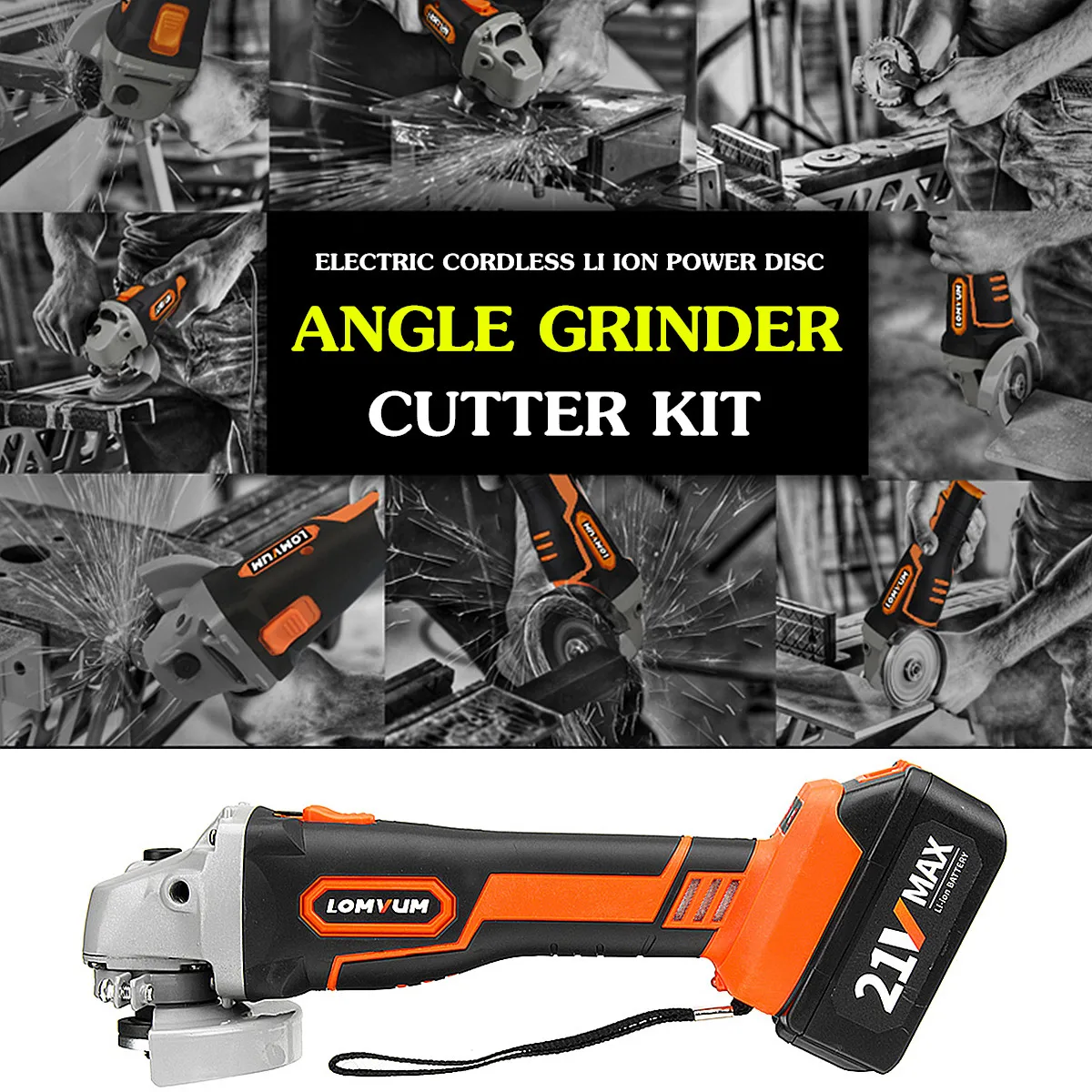 

21V 4000mAh 7000r/min Li-ion Electric Cordless Power Disc Angle Grinder Cutter Tool Kit Charging 1.5 Hours Aluminum Head Durable