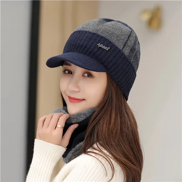 Autumn winter women hat plush line cap collar head mixed color knitted