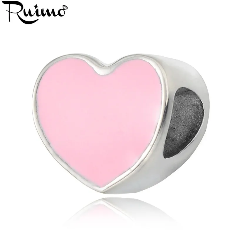 

RUIMO 316L Stainless Steel Pink & Light Green Love Heart Beads For Women Charm Bracelets Necklaces DIY Making Jewelry Beads