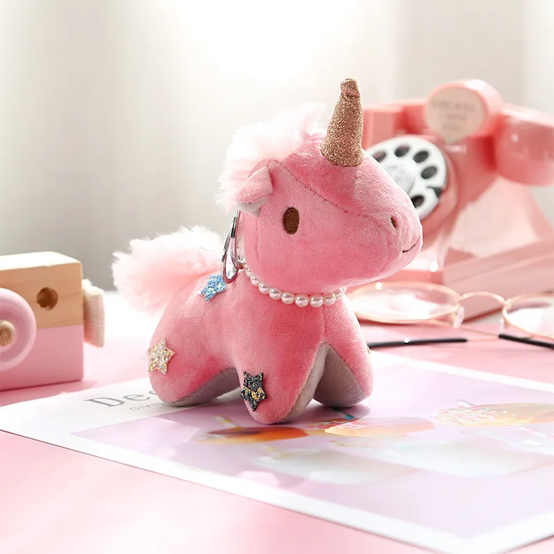 Unicorn Plush Pendants Dolls Keychain Shining Pentagram Unicornio Rainbow Horse Peluche Key Bag Pendants Toys 12pcslot 15cm  (5)
