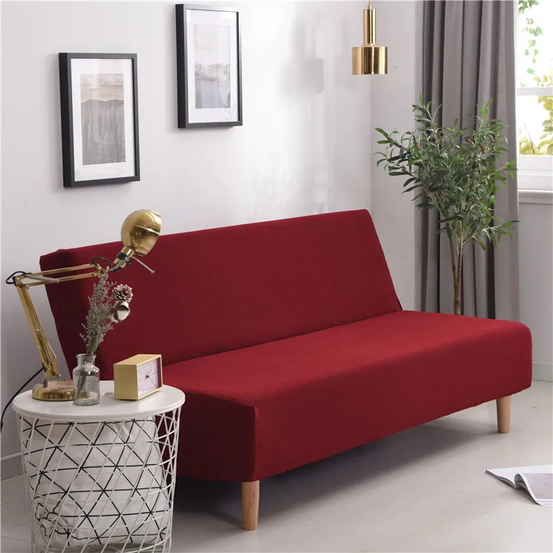 Вельветовый чехол для дивана с толстыми полосками, эластичный диван, чехол для мебели, чехол без подлокотника, складной чехол для офиса, дивана-кровати - Цвет: Бургундия