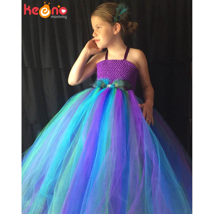 Peacock Flower Girl Tutu Dress Turquoise and Purple Tulle Wedding Dress Kids Purim Party Ball Gown Elegant Princess Prom Dress (12)
