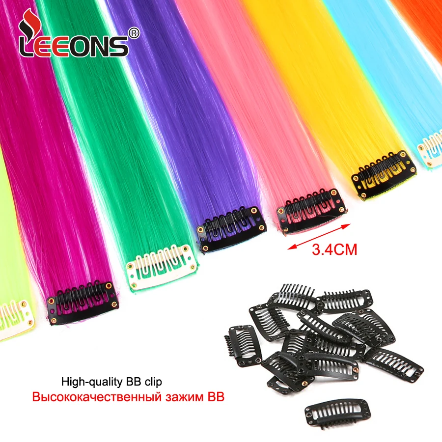 Leeons One Clip In Synthetic Hair Extensions Natural Hair Clip Ins Long Straight Hair Pieces For Women Pure And Ombre