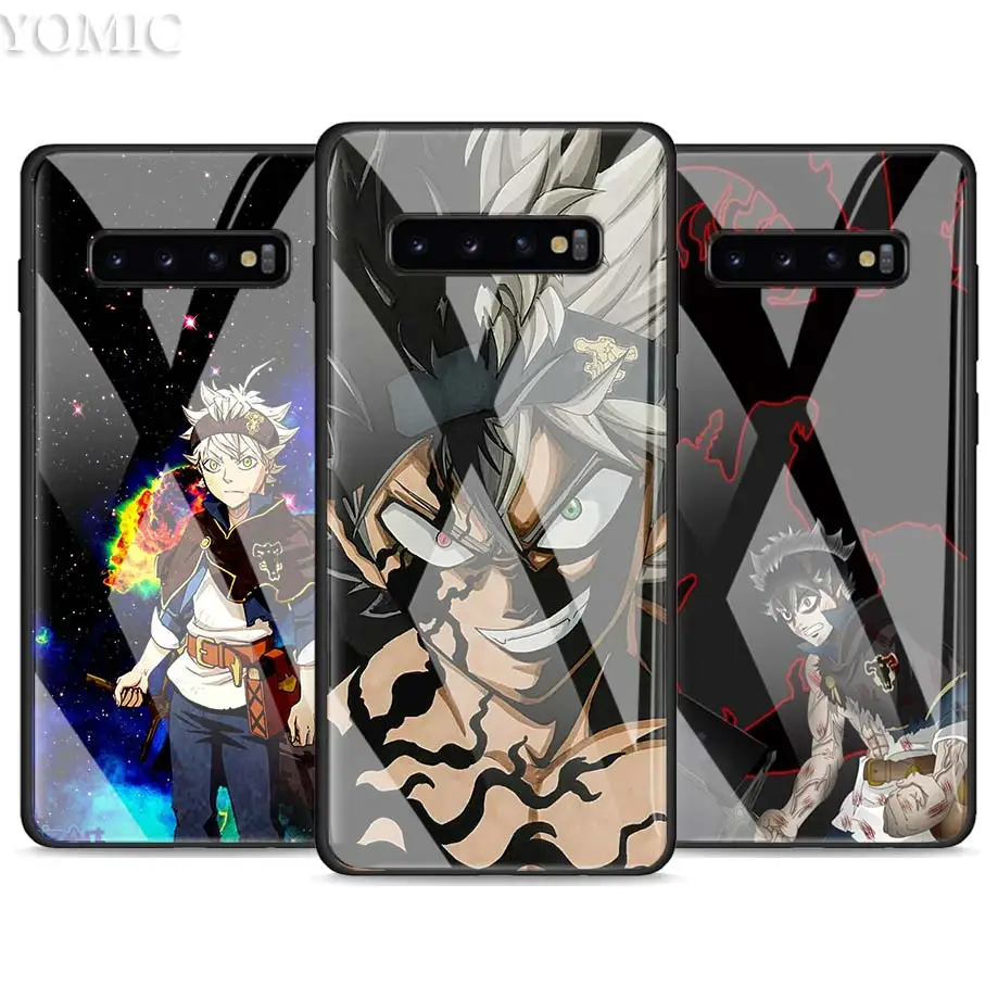 

Tempered Glass Case for Samsung Galaxy S10e S10 S8 S9 Plus Note 9 10 A50 A70 Phone Cover anime Black Clover Asta Luxury Glass Ca
