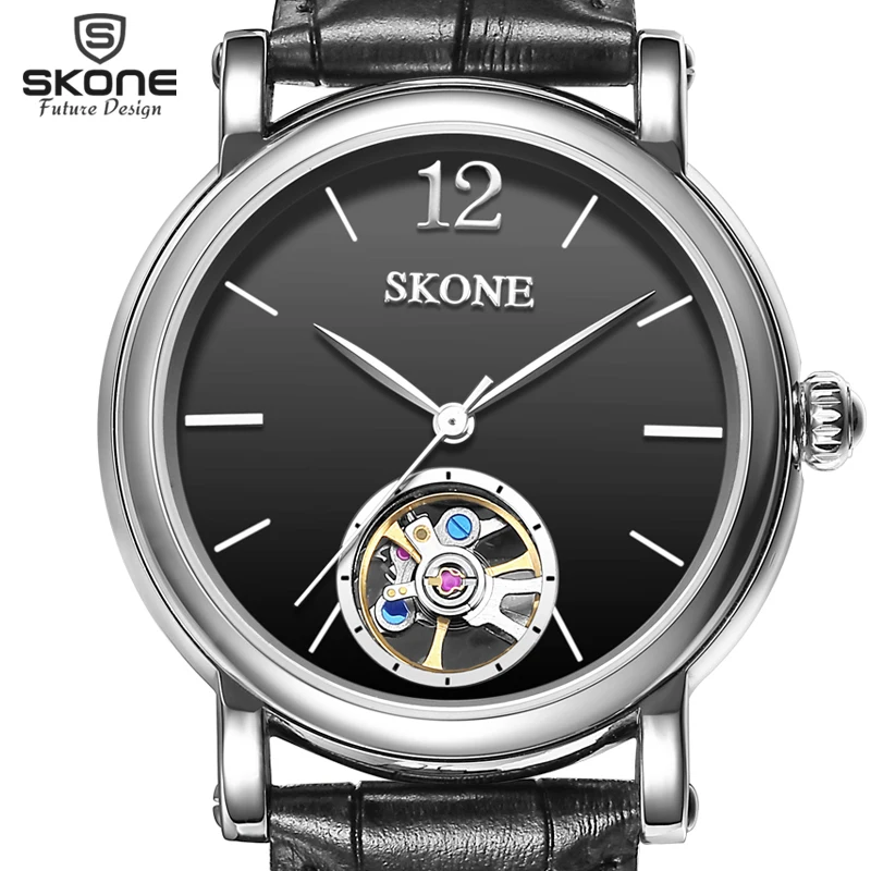 

SKONE Genuine Leather Strap Automatic Mechanical Watches Men Luxury Brand Wrist Watch SelfWind Watch relogio masculino New