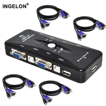 Ingelon 4 порта kvm переключатель USB 2,0 VGA сплиттер принтер Мышь Клавиатура Pendrive Share Switcher 1920*1440 VGA переключатель коробка адаптер