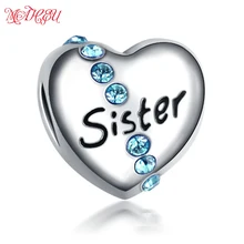 

MaHeu 1pcs Charms Big Hole Tibet Silver Crystal Heart Sister Bead Pendants Fit Necklace&Bracelet Jewelry Making Best Gifts