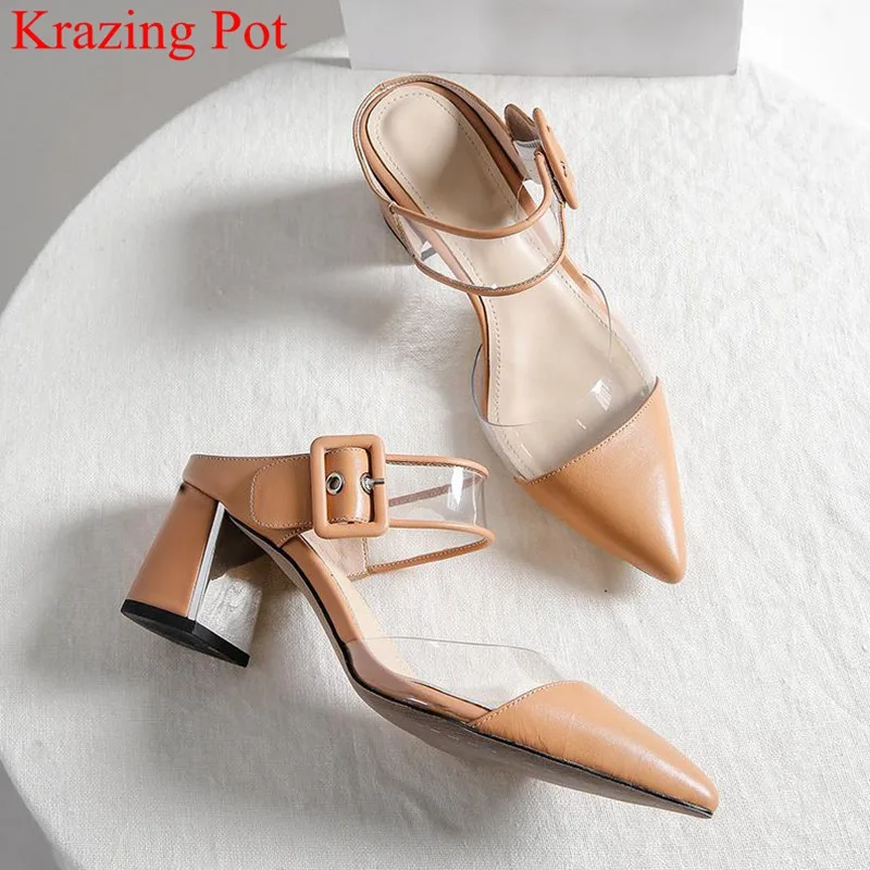 

patent leather pointed toe shallow high heels brand women sandals slip on slingback elegant summer transparent jelly shoes L71