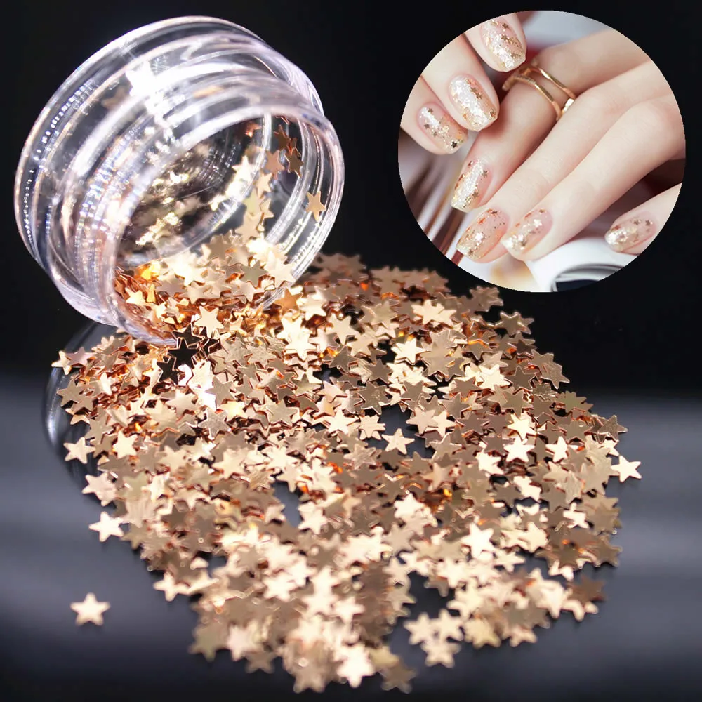 

1Pc Dark Gold Star Scales Nail Art Glitter Powder Sequins Shinning Colorful Nail Flakes UV Gel 3d DIY Charm Nails Art Tools Hn06