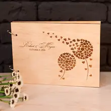 Свадебная книга для гостей, гостевая книга в деревенском стиле, деревянная книга для гостей, Одуванчик, книга для гостей на заказ, Выгравированная уникальная книга для гостей