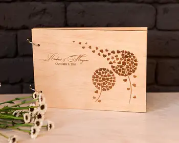 

Wedding guest book Rustic guestbook Wood guest book Dandelion guest book Custom engraved Unique guest book ideas
