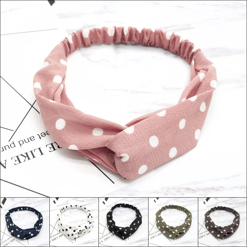 

1Pcs Wave Point Headband for Women Girls Dot Cross Turban Headwear Bath Makeup Hairband Accessories Round Bandanas Hair Band