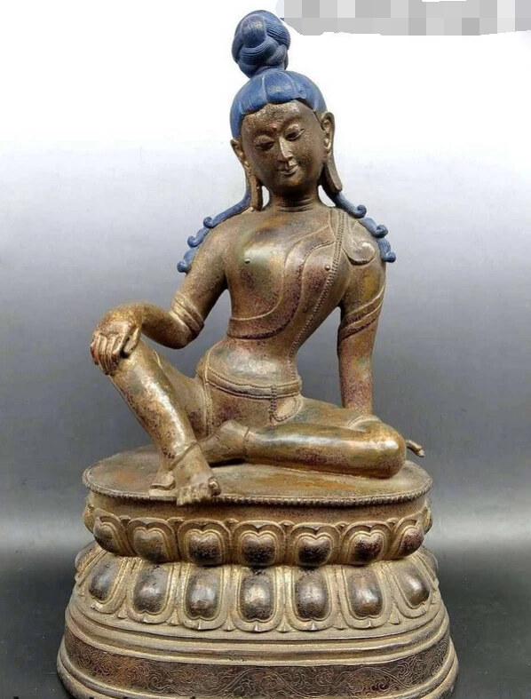 

bi002574 19" Old pure bronze gild China Tibet Buddhism Green Tara Kwan-yin buddha Statue