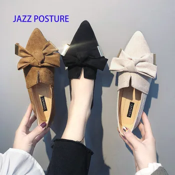 

2020 casual fashion non-slip pointed flat shoes big bow ladies spring shoes black beige khaki y002