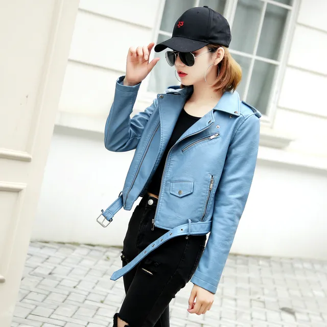 Autumn New Korean Women Lapel Pu Leather Jackets Lady Female Vintage
