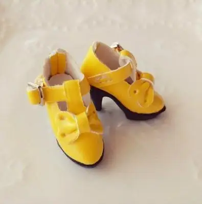 1 пара милых туфель в стиле Лолиты с бантом на высоком каблуке для кукол Blyth, Pullip, Azone, OB, Licca, Momoko 1/6 - Цвет: yellow