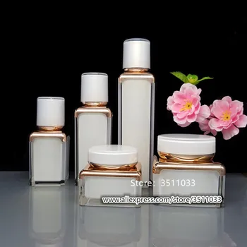 

10PCS Elegant Square Acrylic Cosmetic Airless Lotion Pump Bottle Pearl White Rose Gold Acrylic Cream Jar 30g 50g 15ml 30ml 50ml