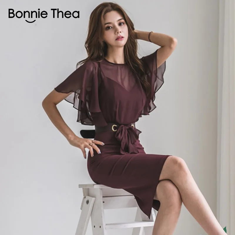 Женское платье Bonnie Thea повседневное облегающее из шифона для офиса и вечеринки на