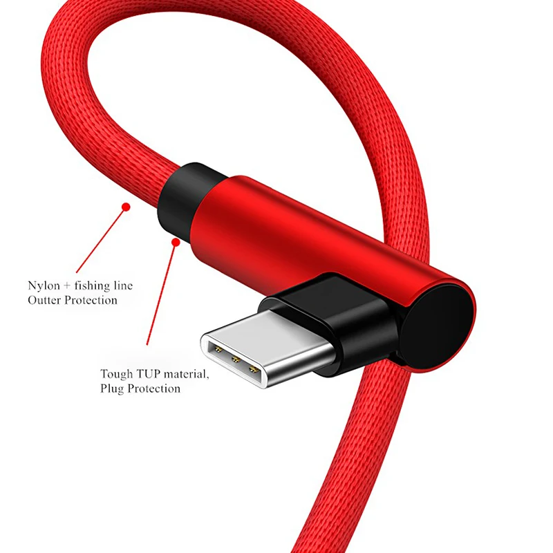 GUSGU 90 درجة USB نوع-C الهاتف المحمول كابل 2A بيانات USB C شاحن سلك مهايئ نوع c كابل ل سامسونج S9 S8 Xiaomi Oneplus 6