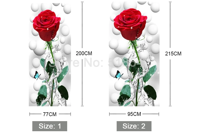 Красный цветок розы 3D настенные фрески ПВХ водонепроницаемые самоклеящиеся дверные наклейки Современная Гостиная Спальня дверь наклейка обои фрески