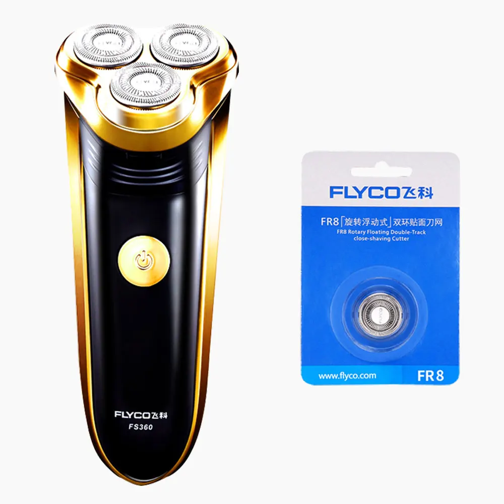 

Flyco Gold Electric Shaving Machine for Men Washable 3D Floating Triple Blade Scheerapparaat Voor Mannen FS360-C FR8 Cutter Head