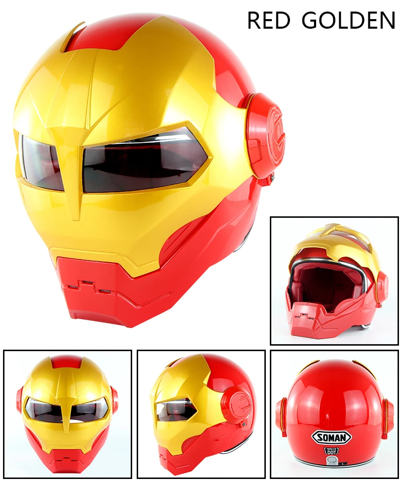 SOMAN Iron Man Motorcycle Helmet Flip up Motorbike Robot Style Helmet Motocross Casco Moto Cross Helm DOT Approval 515