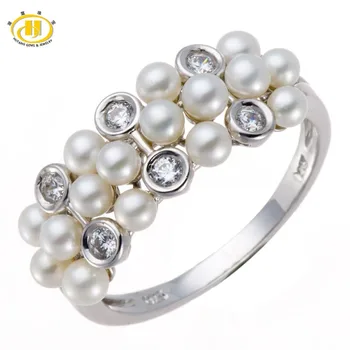 

Hutang 100% Natural Freshwater Cultured Pearl Rings Solid 925 Sterling Silver Ring Fine Elegant Jewelry for Lady Women Gift box