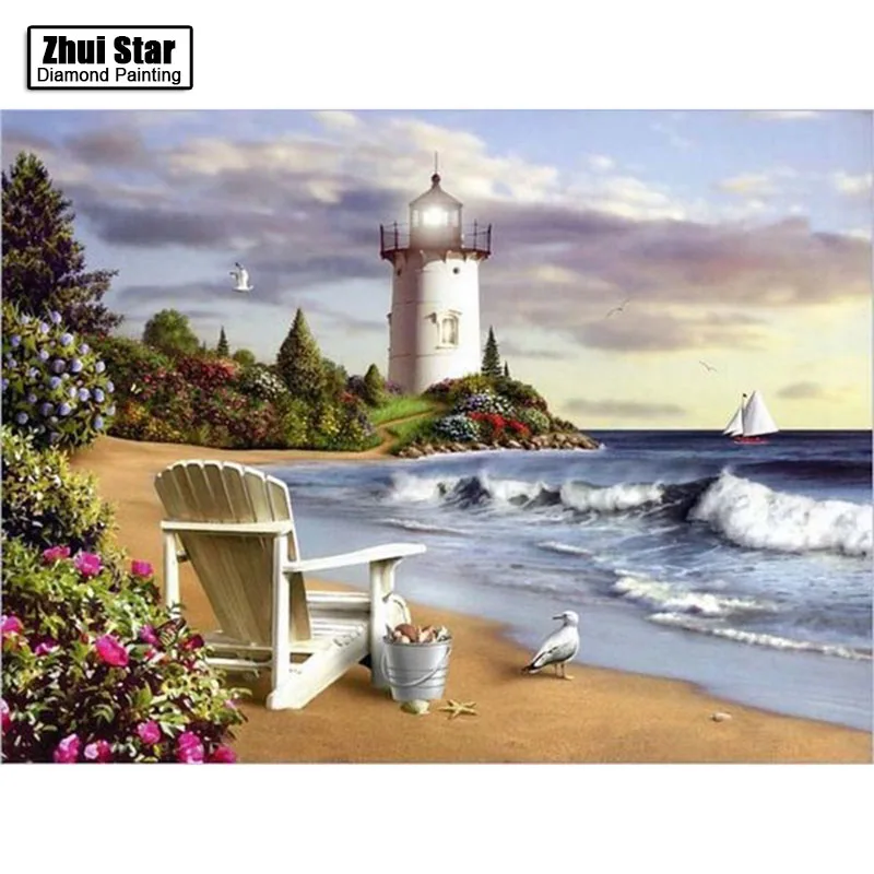 

Full Drill Square Diamond 5D DIY Diamond Painting"Seaside scenery"Diamond Embroidery Cross Stitch Rhinestone Mosaic Painting