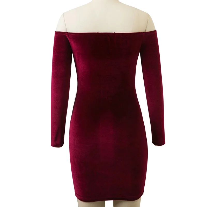 Сексуальное бархатное платье с открытыми плечами цвета красного вина, женские зимние вечерние платья с длинным рукавом, элегантное облегающее женское платье Vestidos