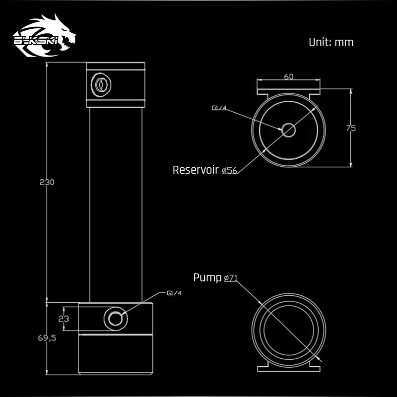 Bykski B-PMD3-RX-AL-CT, PWM DDC насосы с 120/170/230 мм резервуара, максимальный расход 600L/ч, Максимальный подъем 4 метра