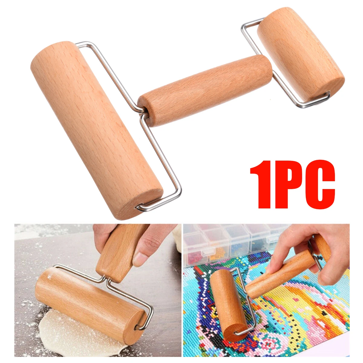 H-type Diamond Painting Wooden Roller Double Head Dough Rolling Pin DIY 5D Diamond Painting Dough Roller Sticking Tightly Tool