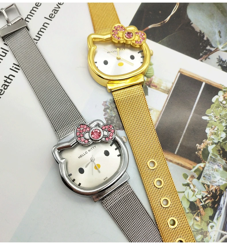 Быстрая доставка 50 шт./лот сумасшедшая распродажа часы Hello Kitty стальной ремешок