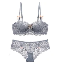 Модный сексуальный пуш-ап ультра-тонкий дышащий губчатый мягкий кружевной женский мм размера плюс комплект нижнего белья с бюстгальтером