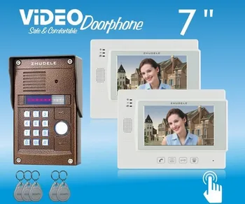

ZHUDELE 7"color video door phone,CCD camera with ID CARD AND PASSWORD UNLOCK ,touch screen can connect CCTV camera ,1 to 2