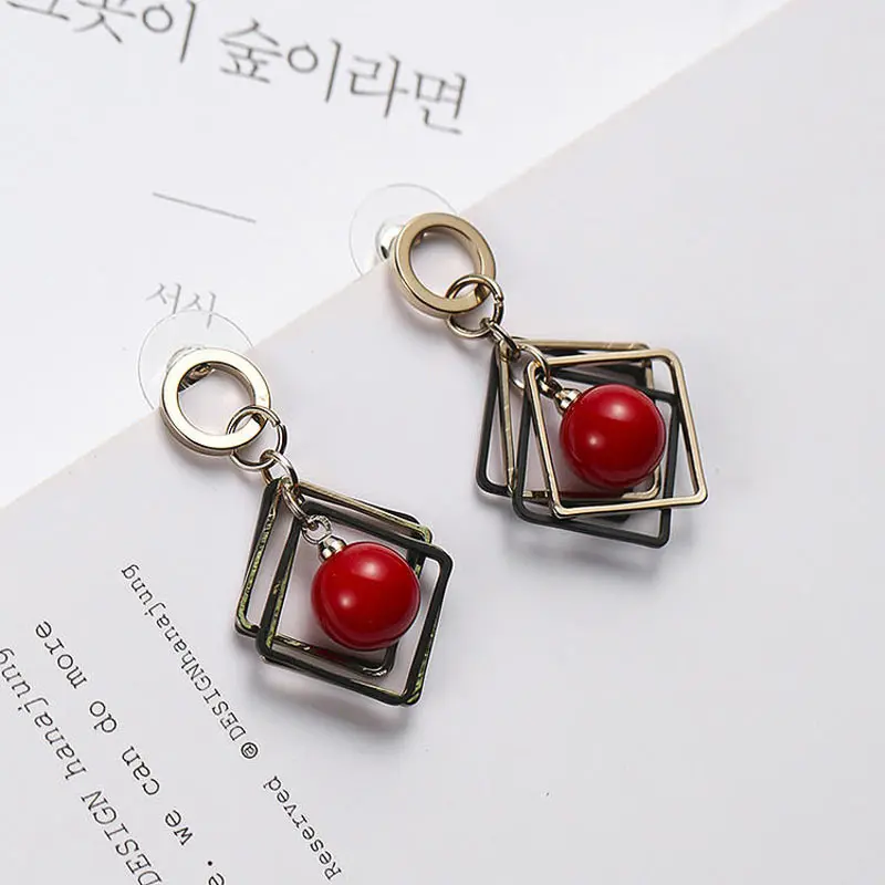 

New Korean Multilayer Earrings Red Pearl Fashion Lady's Long Earrings