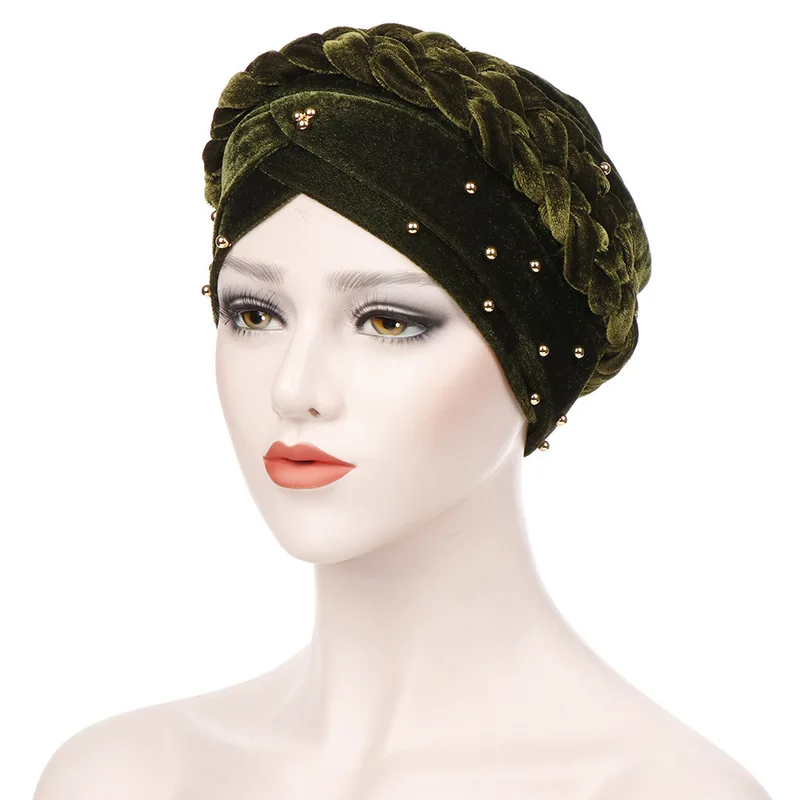 Helisopus Новинка, чалма из бисера, модная однотонная бархатная шапка, шапочки, мусульманские женские головные уборы, аксессуары для волос