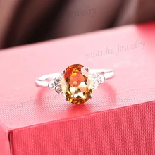 6X8mm Natural Citrine Diamonds Elegant Women Cocktail Ring Solid 14k White Gold Engagement Wedding Jewelry