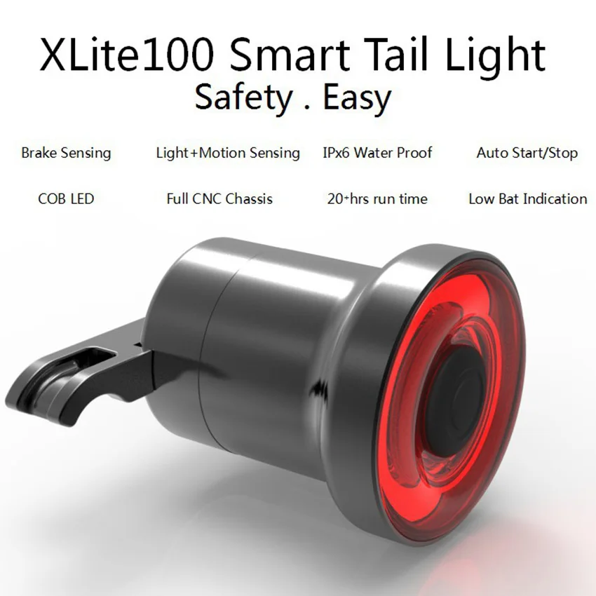 Xlite100 габаритные огни для велосипеда Smart Intelligent Auto Велоспорт Сенсор стоп-сигналы зарядка через usb дорожный велосипед MTB безопасности задние фонари
