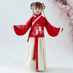 Hanfu костюмы для девочек в китайском стиле костюм Тан Китайская древняя и традиционная одежда народное танцевальное платье DQL570